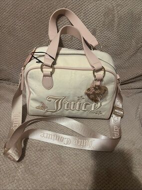 Juicy Couture Cream and Blush Pink Embroidered Logo Satchel